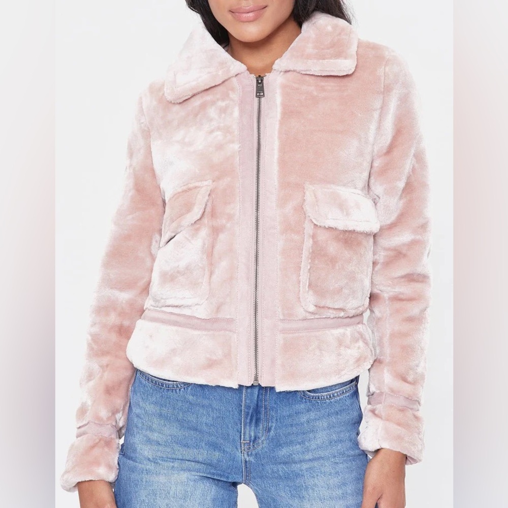 NWT Mauve / blush pink size L faux fur trendy zipper jacket - YMI